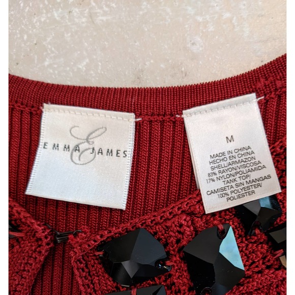 Emma Jean's Red Jeweled Keyhole Neck Medium Weight Sweater Size Medium NWOT - Picture 5 of 6